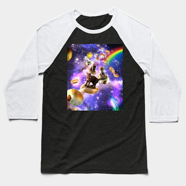 Space Cats Riding Hot Dogs Baseball T-Shirt by Random Galaxy